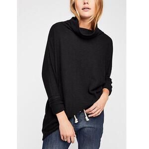 We The Free Size XS Long Sleeve Funnel Neck Oversized Tunic Thermal Top Black